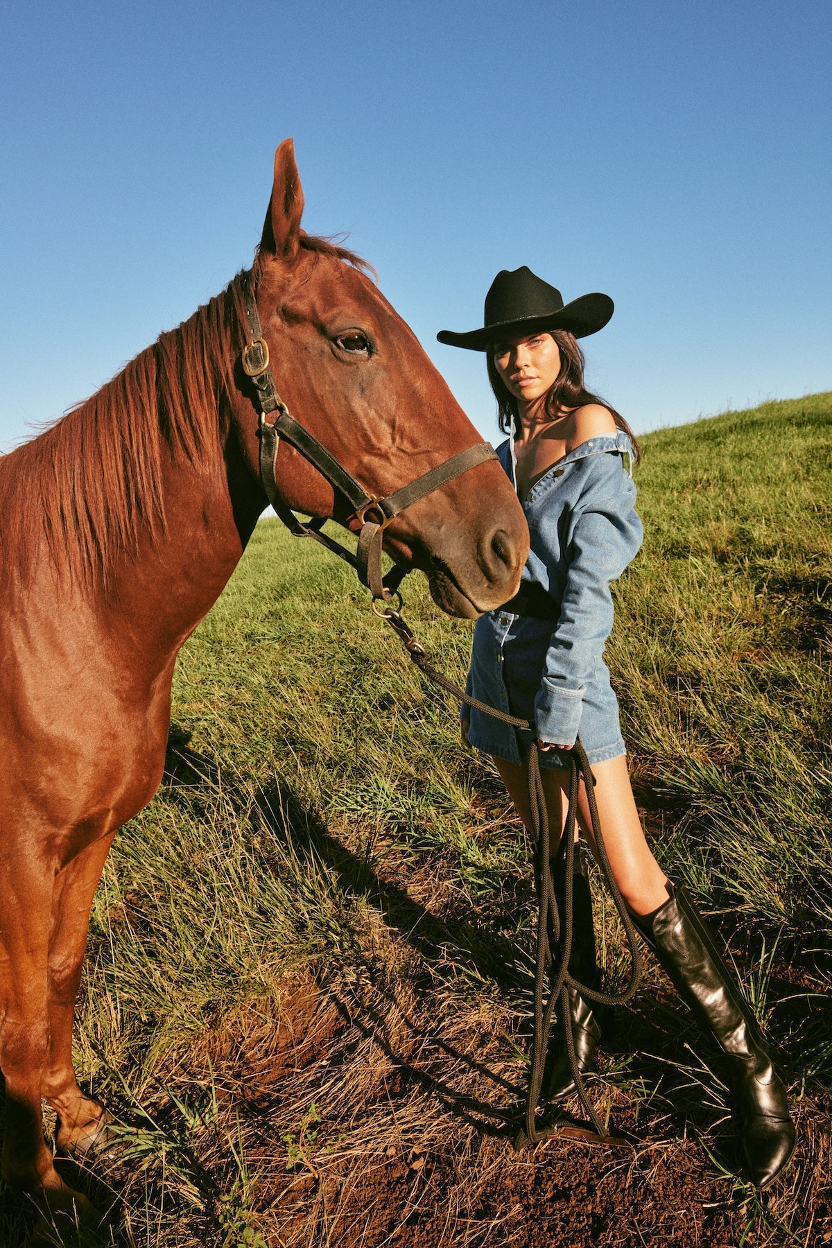 Long Sleeve Button Up Dress - Country Denim