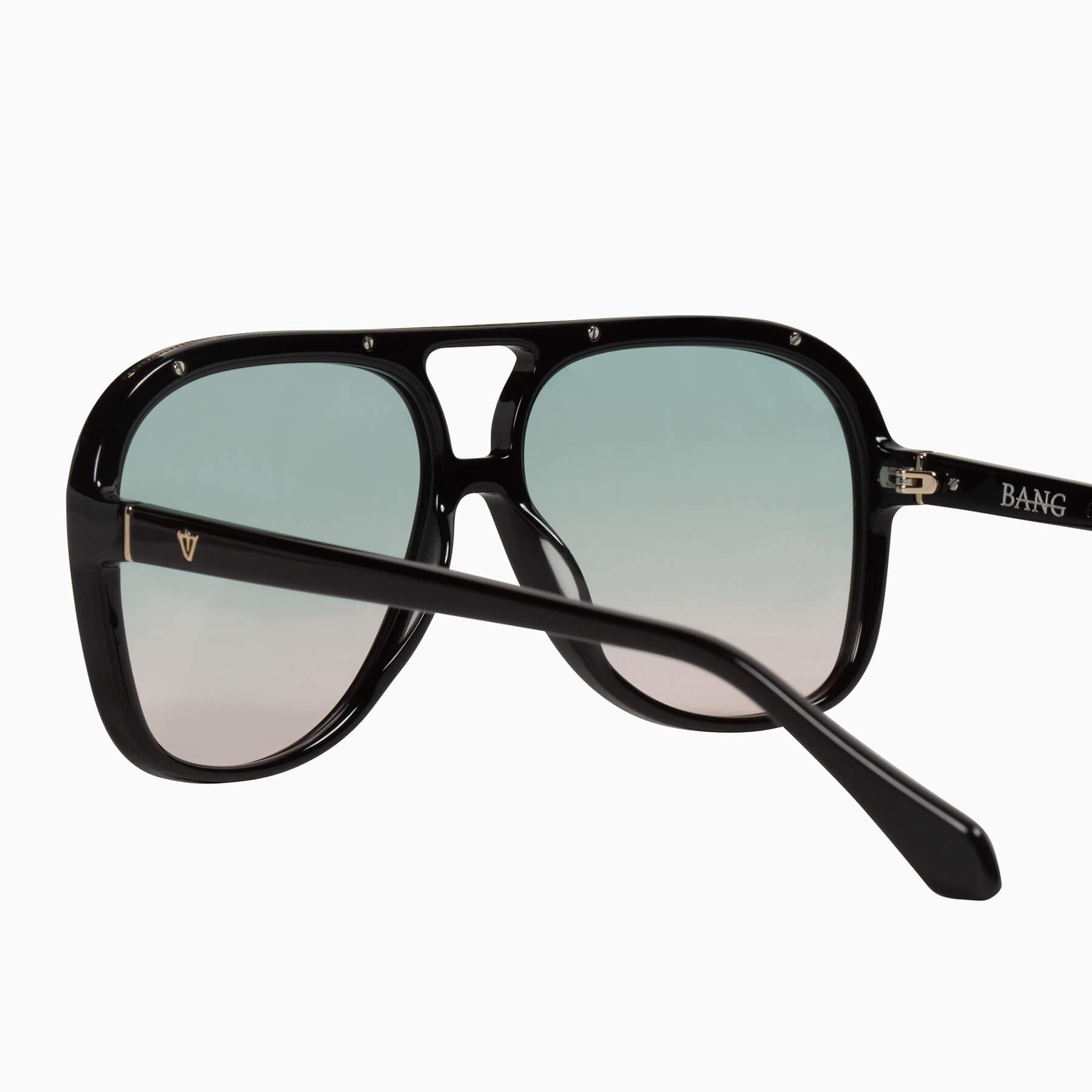 Bang | Sunglasses - Gloss Black w. Gold Metal Trim / Olive to Rose Gradient Lens