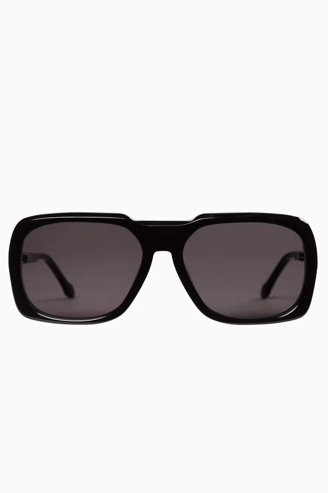 Memoir | Sunglasses - Gloss Black w. Silver Metal Trim / Black Lens