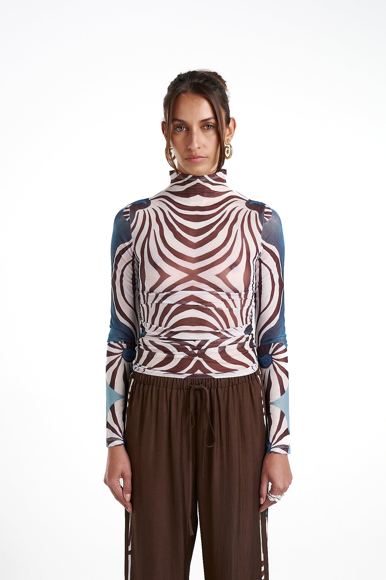 LS Ruched High Neck Top - Nautilus