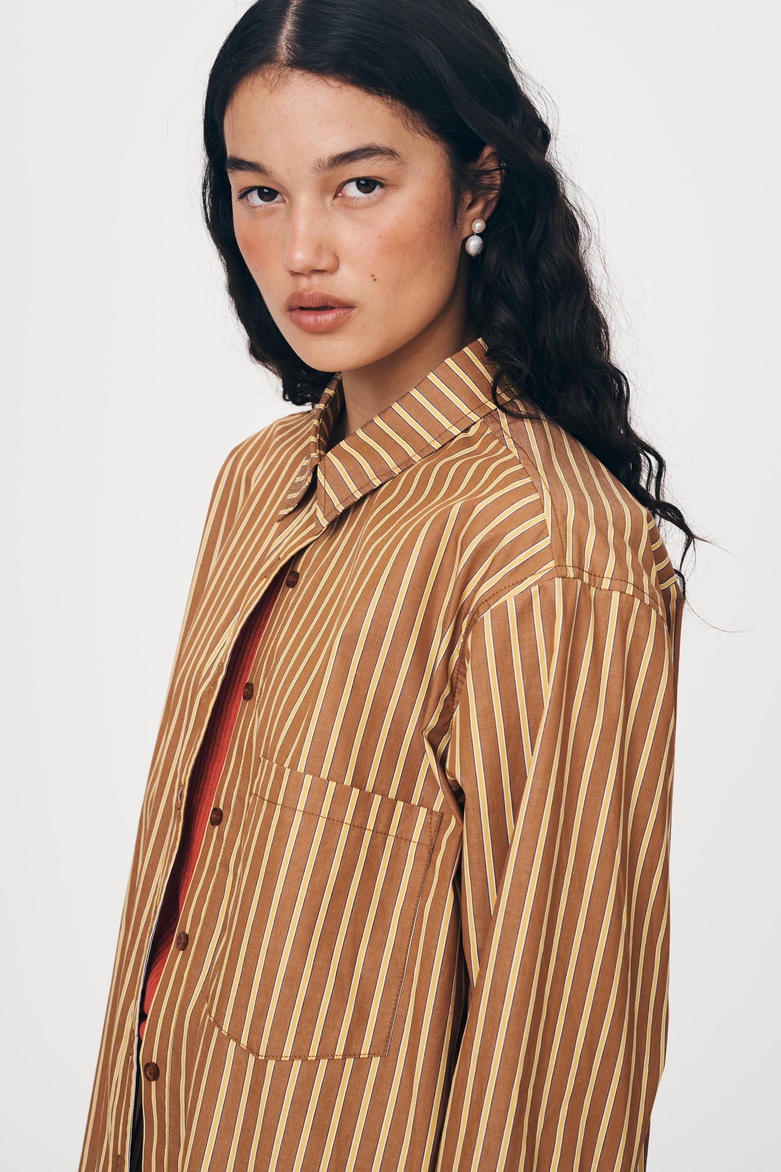 Ramona Stripe Long Sleeve Shirt - Tan Stripe