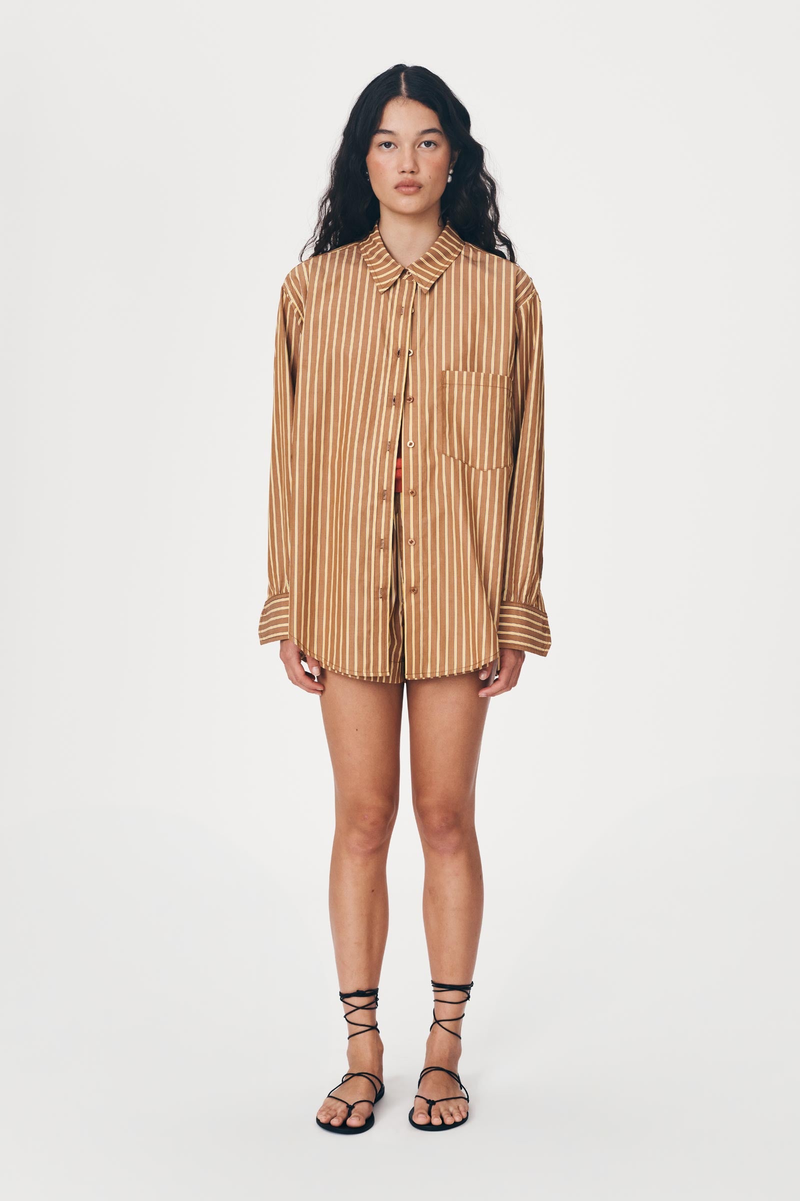 Ramona Stripe Long Sleeve Shirt - Tan Stripe