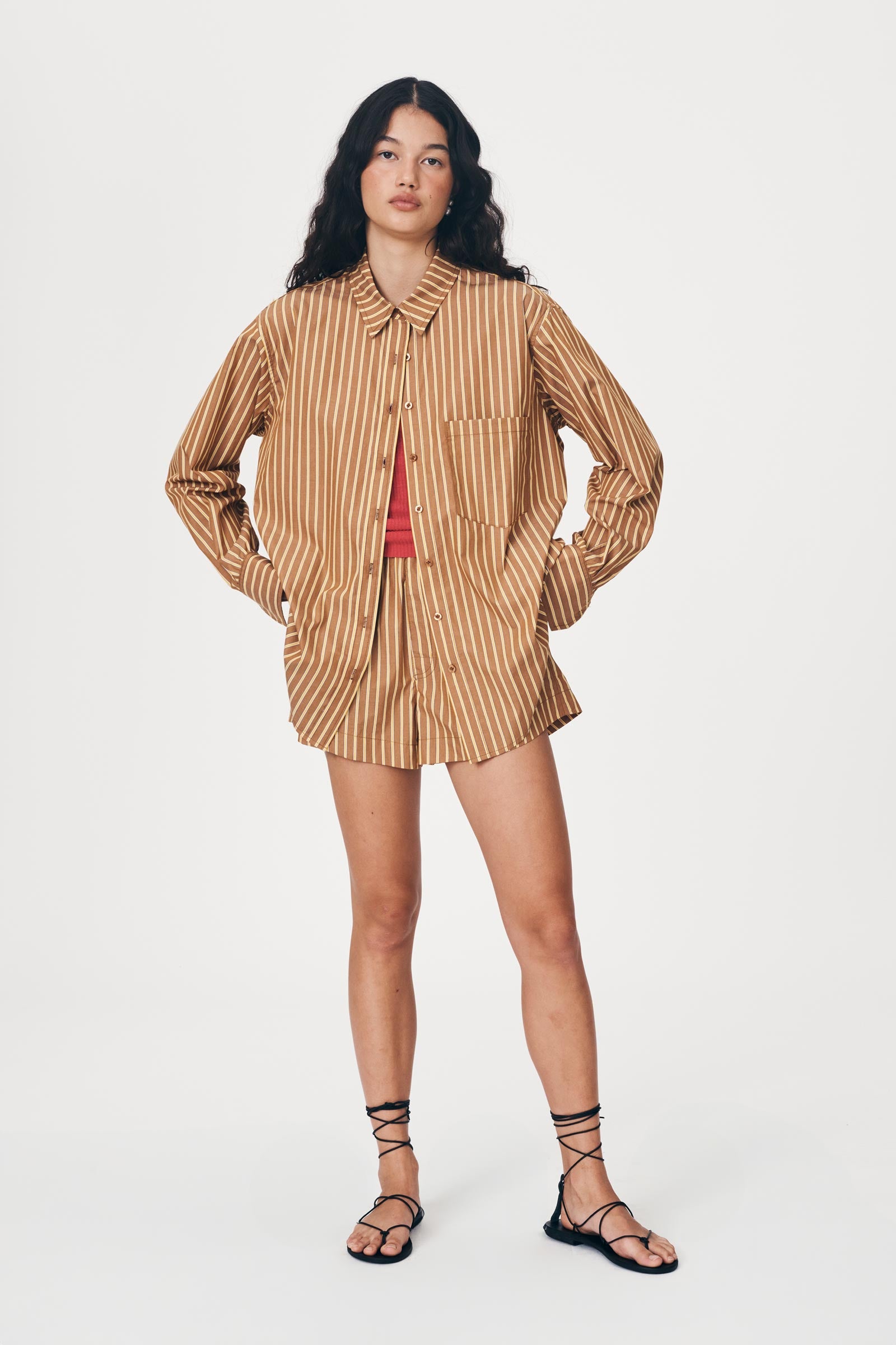 Ramona Stripe Long Sleeve Shirt - Tan Stripe