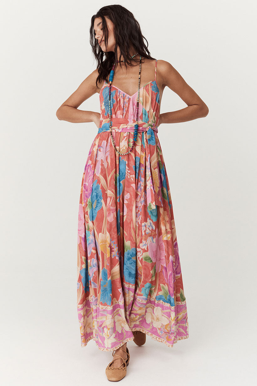 Painters Garden Strappy Maxi Dress - Crimson