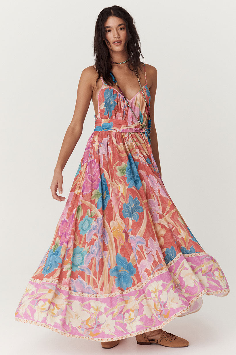 Painters Garden Strappy Maxi Dress - Crimson