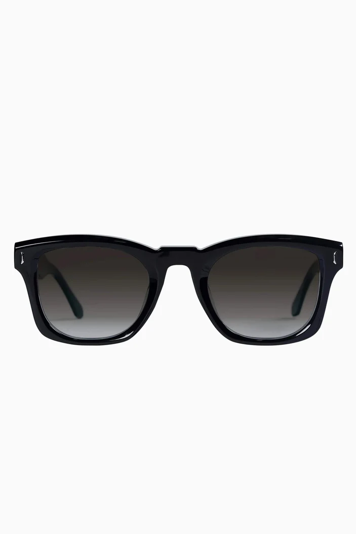 Solomon | Sunglasses - Gloss Black w. Silver Metal Trim / Brown Gradient Lens