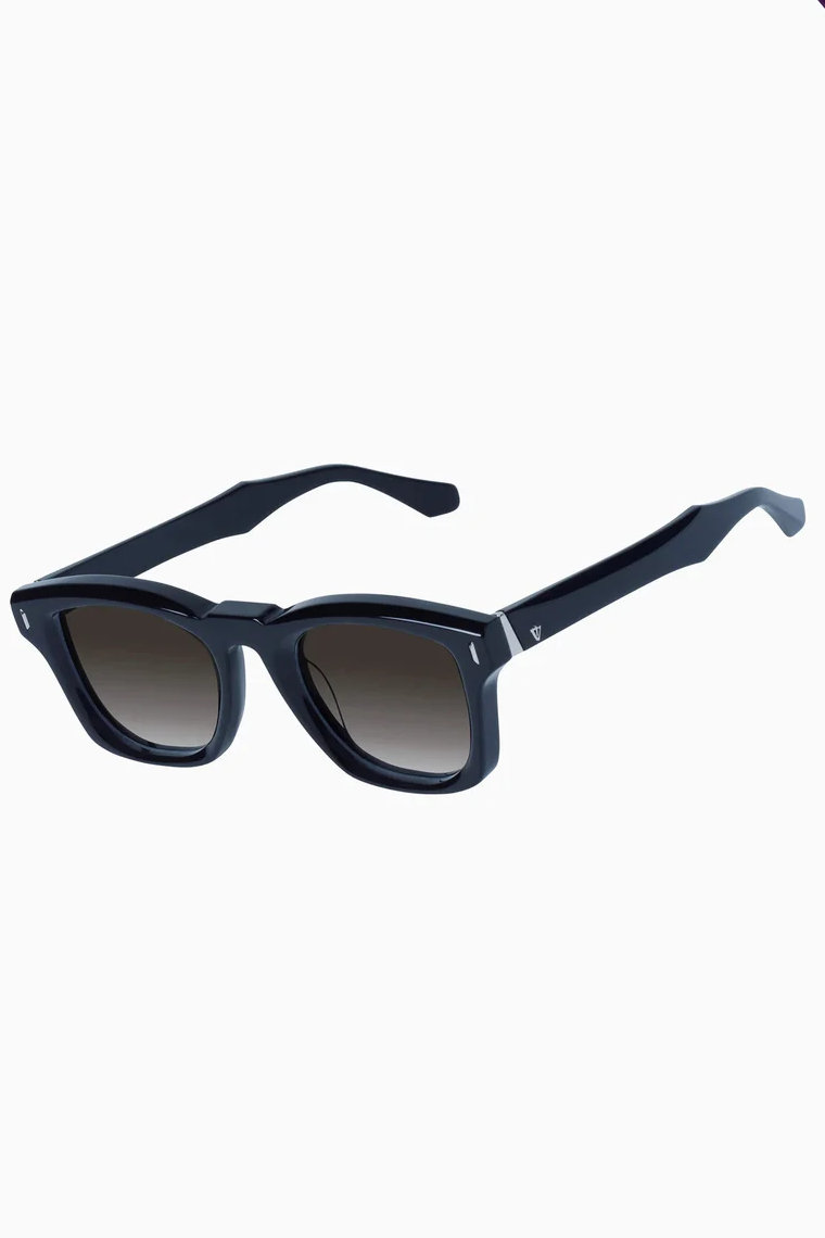 Solomon | Sunglasses - Gloss Black w. Silver Metal Trim / Brown Gradient Lens