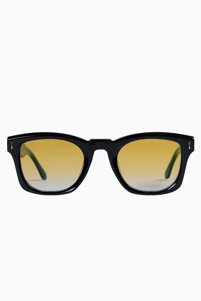 Solomon | Sunglasses - Gloss Black w. Silver Metal Trim / Orange Gradient Lens