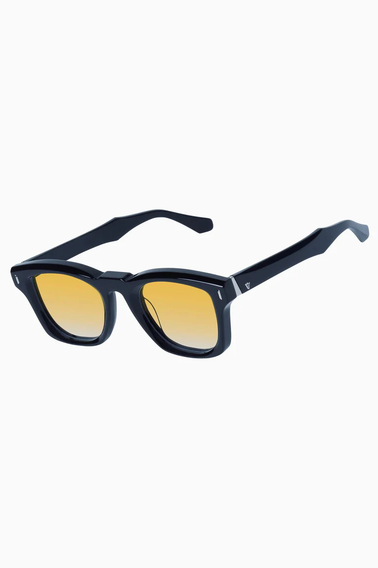 Solomon | Sunglasses - Gloss Black w. Silver Metal Trim / Orange Gradient Lens